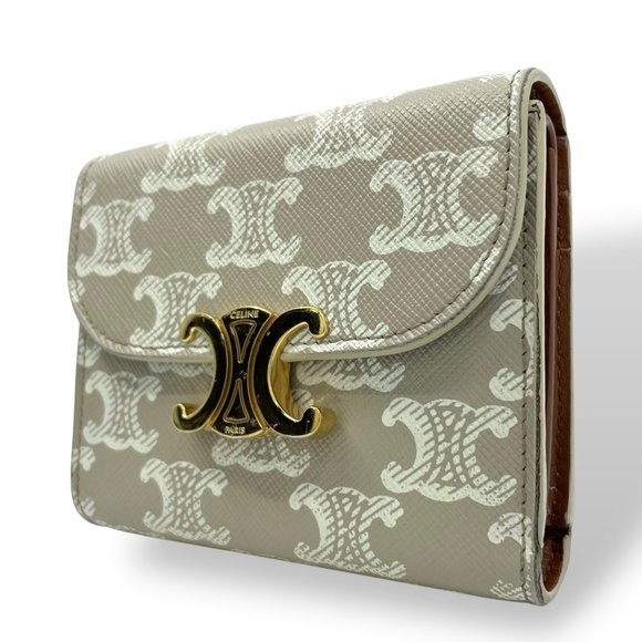 CELINE Triomphe Canvas Small Compact Wallet, Beige/White, 10D78, Men's/Women'... - Picture 1 of 16